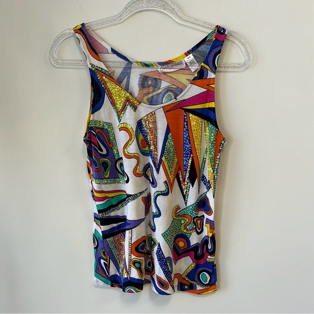 Carlo Ferranti Sz M/L Sequins/Bling Sleeveless Tank Top with Graphic Design - Picture 1 of 10